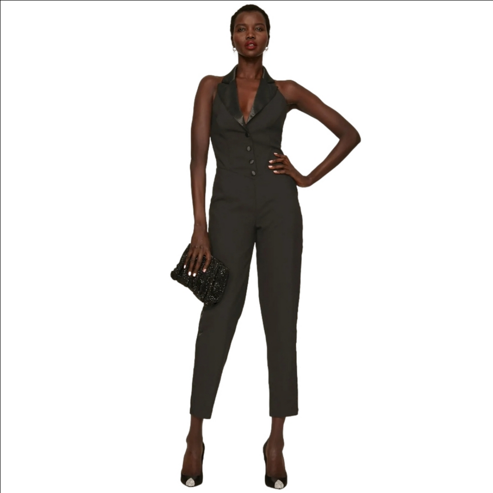 Ashley Park Black Tuxedo Jumpsuit Size 10